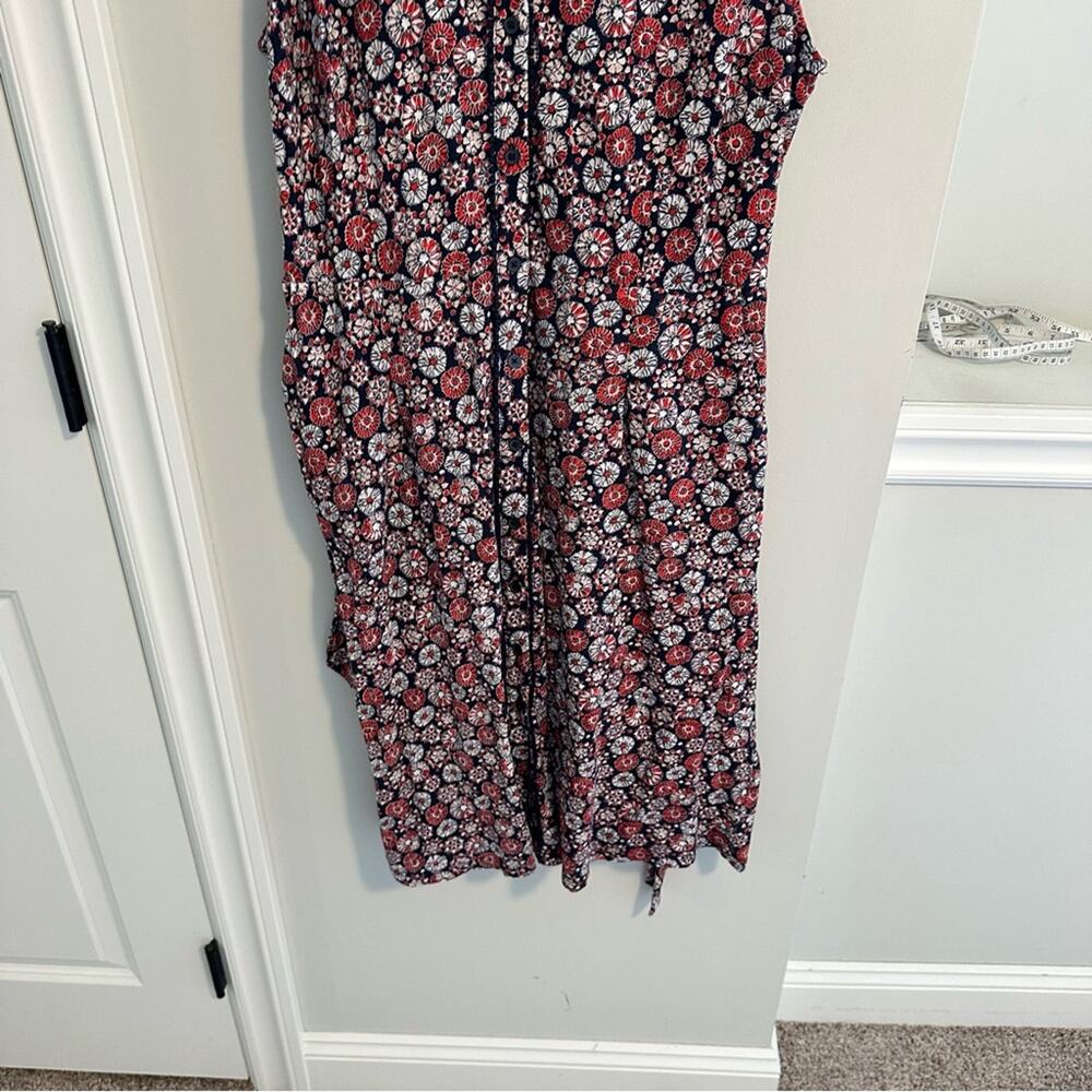 Boden Red White Blue Cotton Floral Button Front Belted MIDI Dress 14R - Picture 10 of 12